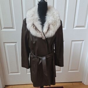 Vintage Belted Leather & Mink Collar-L